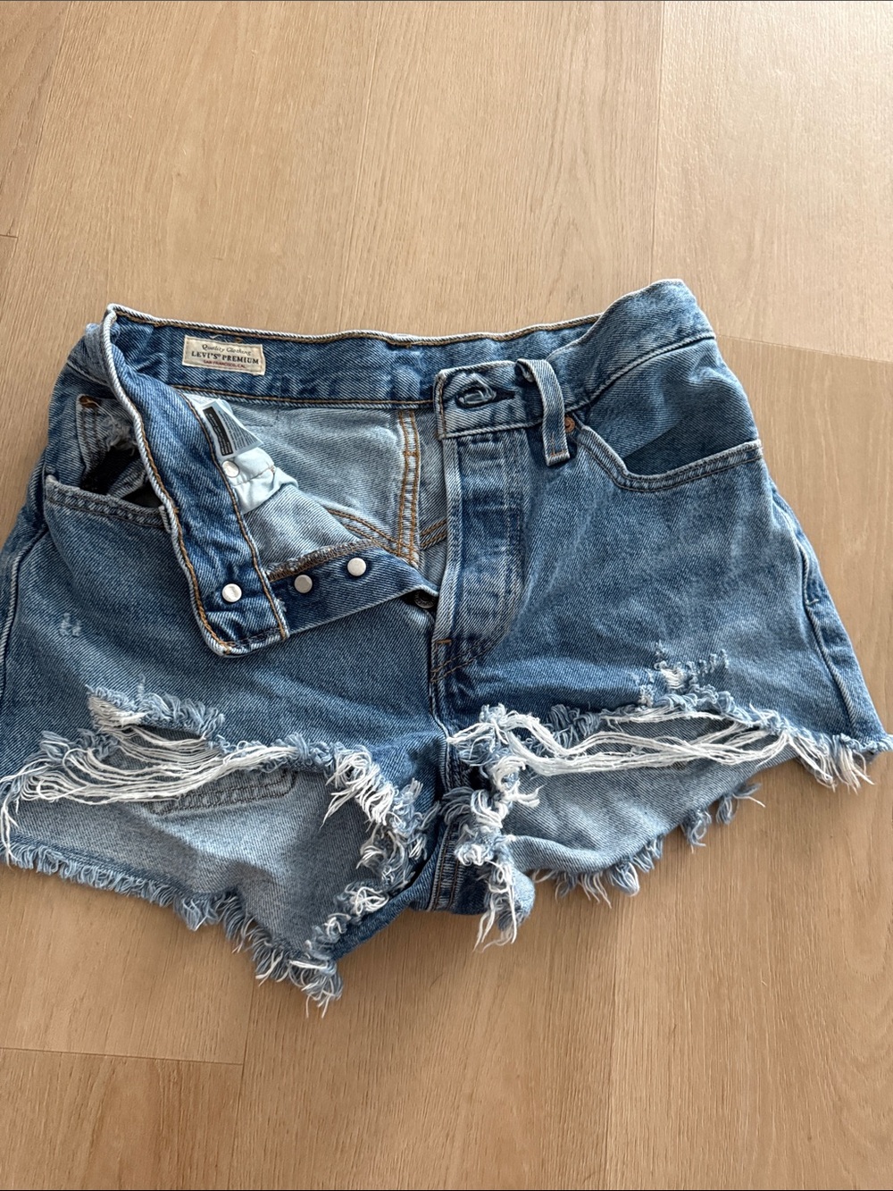 Signature by Levi Strauss Distressed Light Blue Denim Shorts